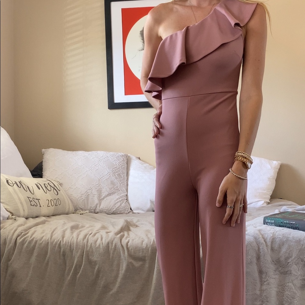 (NWOT) Pink One Shoulder Ruffled Jumpsuit